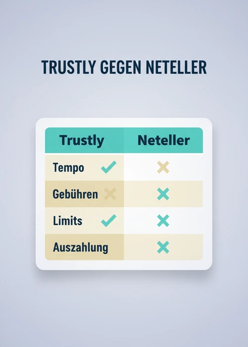 Trustly gegen Neteller im Casino-Vergleich nach Tempo, Gebühren, Limits und Auszahlung für deutsche Spieler.
